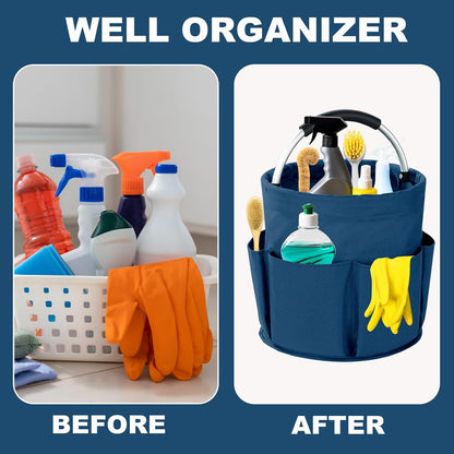 Cleaning Caddy with Handle, 17L Foldable Cleaning Supplies Organizer, Portable Storage Basket, Cleaning Supply Caddy, Multifunctional Cleaning Bucket Bag for Garden, Home, Kitchen (Black)