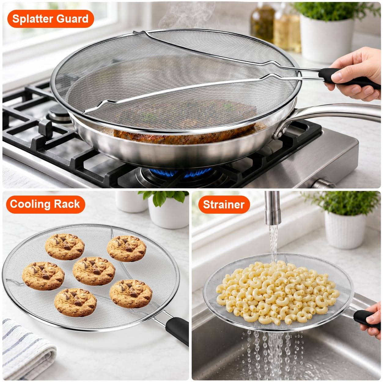 Splatter Screen for Frying Pan 13 Inch - Stainless Steel Grease Splatter Guard - Oil Splash Guard & Fine Mesh Cover for Cooking Bacon, Fried Chicken & Popcorn