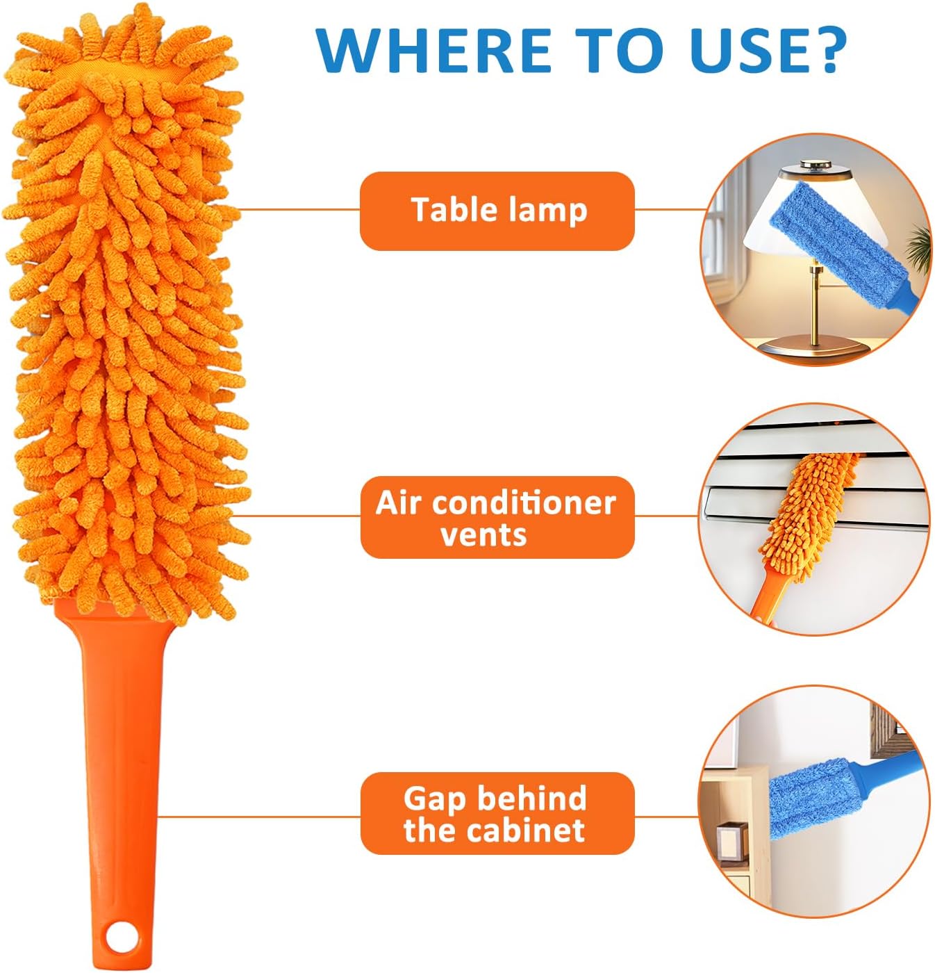 3 Pcs Professional Gap Cleaning Duster Sets, 1 Pcs 100 inch Retractable Gap Duster and 2 Pcs 15 inch Gap Cleaning Dusters, Microfiber Dusters for Gaps, Blinds, Cars, Furniture, Office