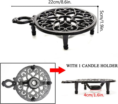 Sungmor Cast Iron Teapot Warmer - Rustic Design with Tealight Holder | Heavy Duty & Decorative Candle Holder Stands for Heat Food Coffee Milk or Tea