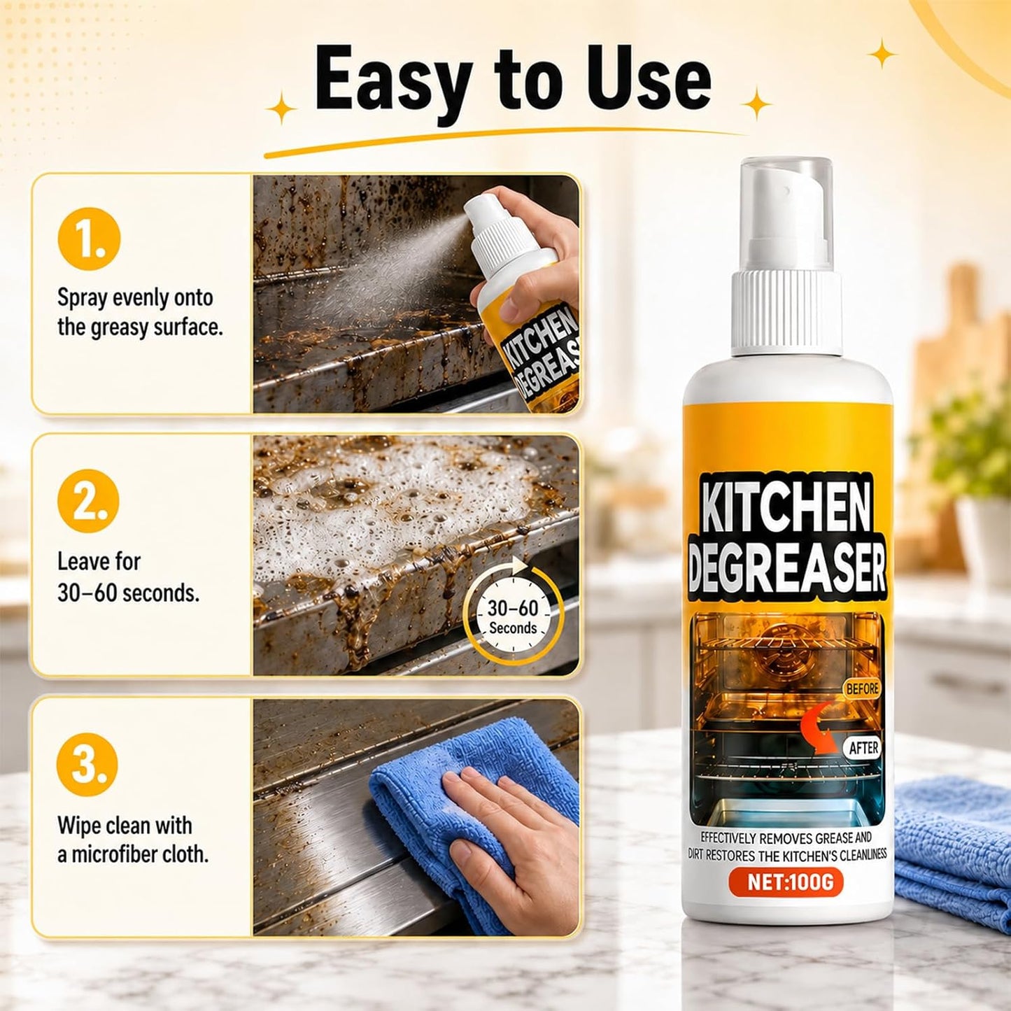 2Pcs Greasekiller BBQ Grill Cleaner Spray, Heavy Duty Grill Degreaser Spray, Fast-Acting Grease Removal for Grills, for Outdoor Grills, Air fryer, Kitchen, Oven
