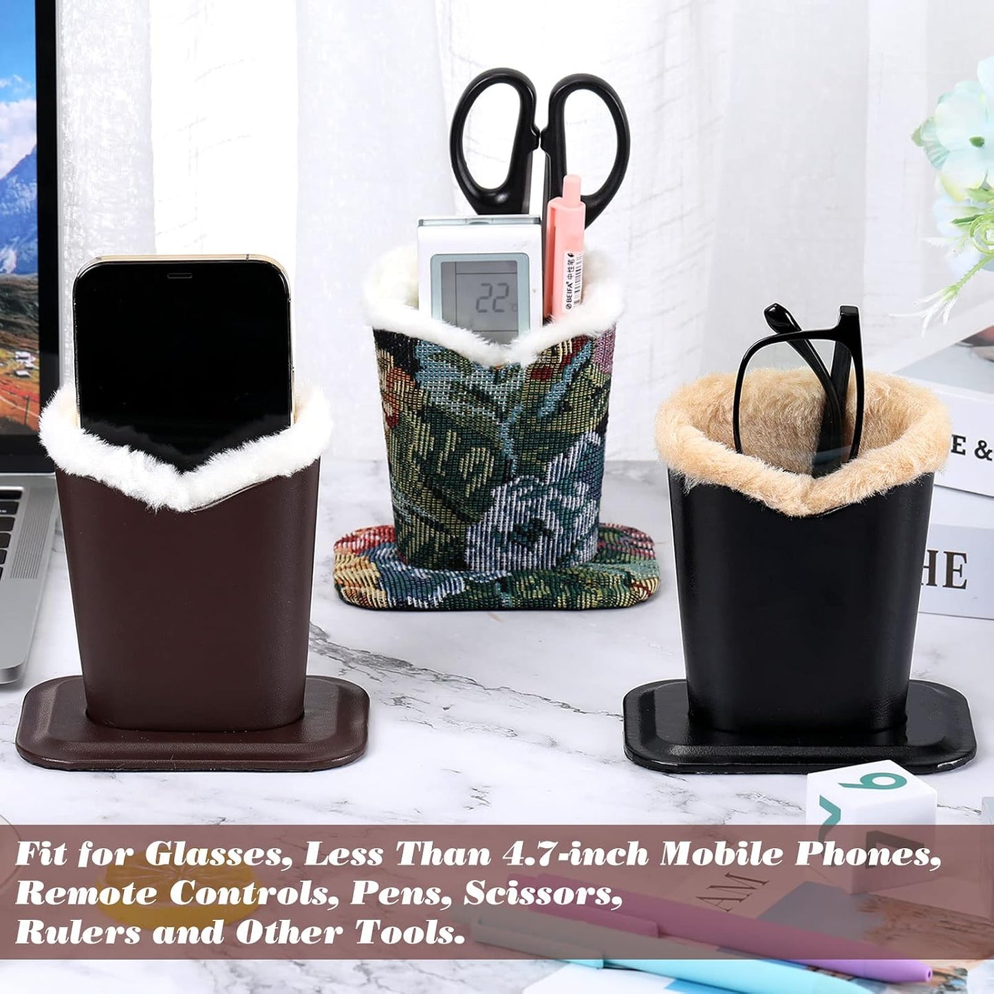 Weewooday 6 Pack Plush Lined Eyeglass Holder Stand Leather Case,Lovely | Glasses Holder for Nightstand, Reading Stand with Tray Base, Faux Leather Exterior, Soft Interior, Organizes Eyewear