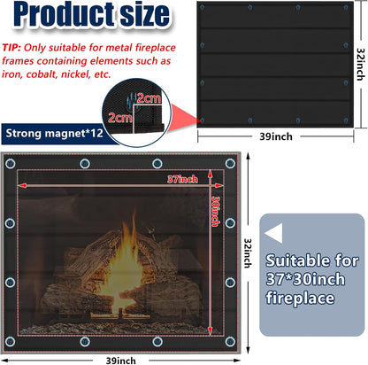 Magnetic Fireplace Cover 39"x32" Fireplace Draft Stopper Blocker Indoor | Fire Place Cover with Built-in 12 Strong Magnet for Iron Fireplace Frame Fireplace Screen