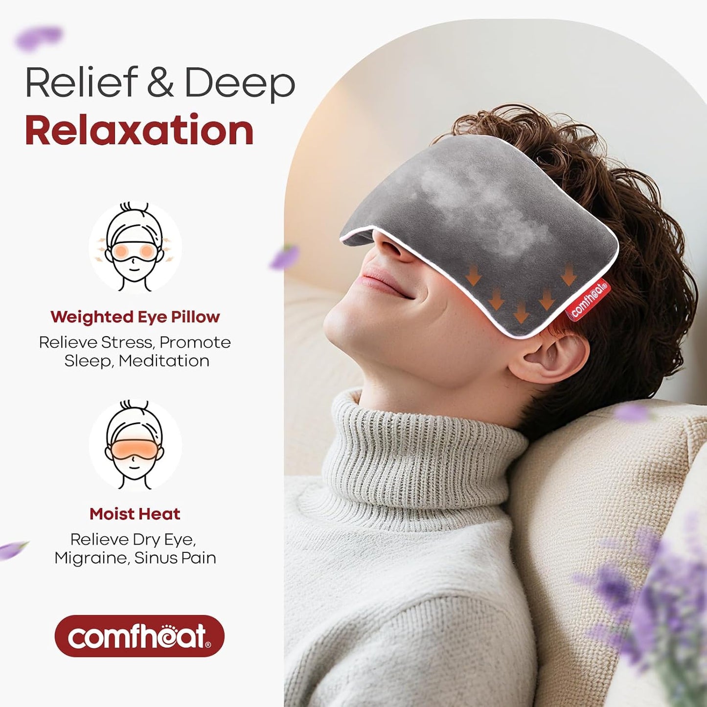 Lavender Weighted Eye Pillow - Soft Plush Removable Cover | Moist Heat & Cold Therapy, Natural Aromatherapy Eye Compress Pillow for Relaxation, Yoga, Meditation, and Sleep, Navy Blue