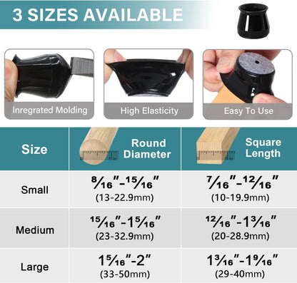 Ansible 24 Pcs Chair Leg Floor Protectors Square | Silicone Felt Furniture Leg Pads Caps Covers for Hardwood Floors (Fit:1-1/16" to 1-5/8")