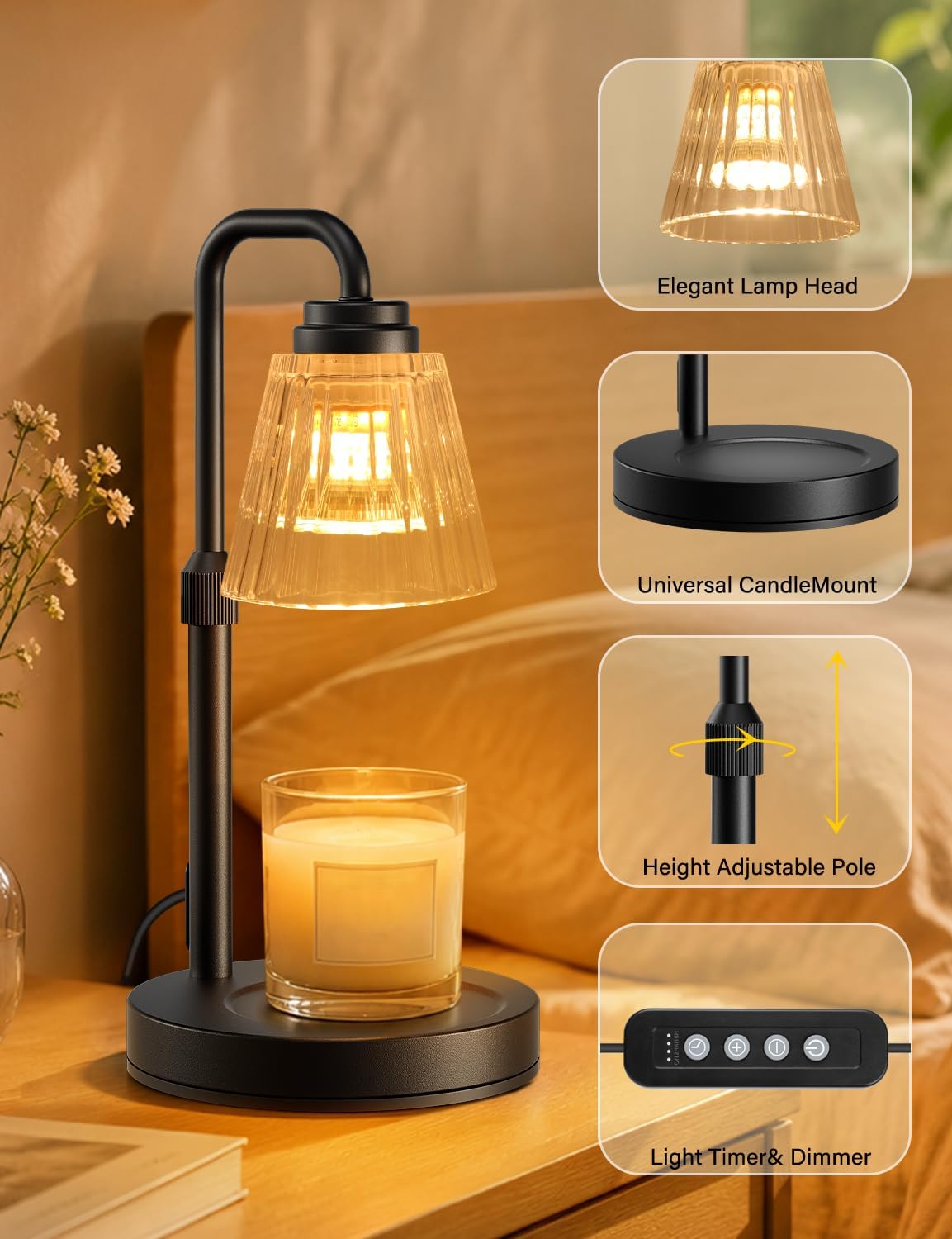 Candle Warmer Lamp with Timer Dimmable, Adjustable Lamp Candle Warmer, Birthday Gifts for Women Mom, Wax Warmer Lamp for Scented Jar, House Warming Gifts New Home Decor