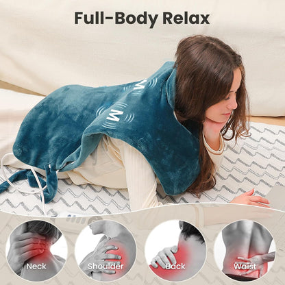 DAILYLIFE Heating Pad with Massager for Neck and Shoulders, Wearable Electric Heating Pads for Back Pain Relief, Auto-Shut Off, 6 Heat Settings, 4 Massage Modes, Large Size, UL Certified, Blue
