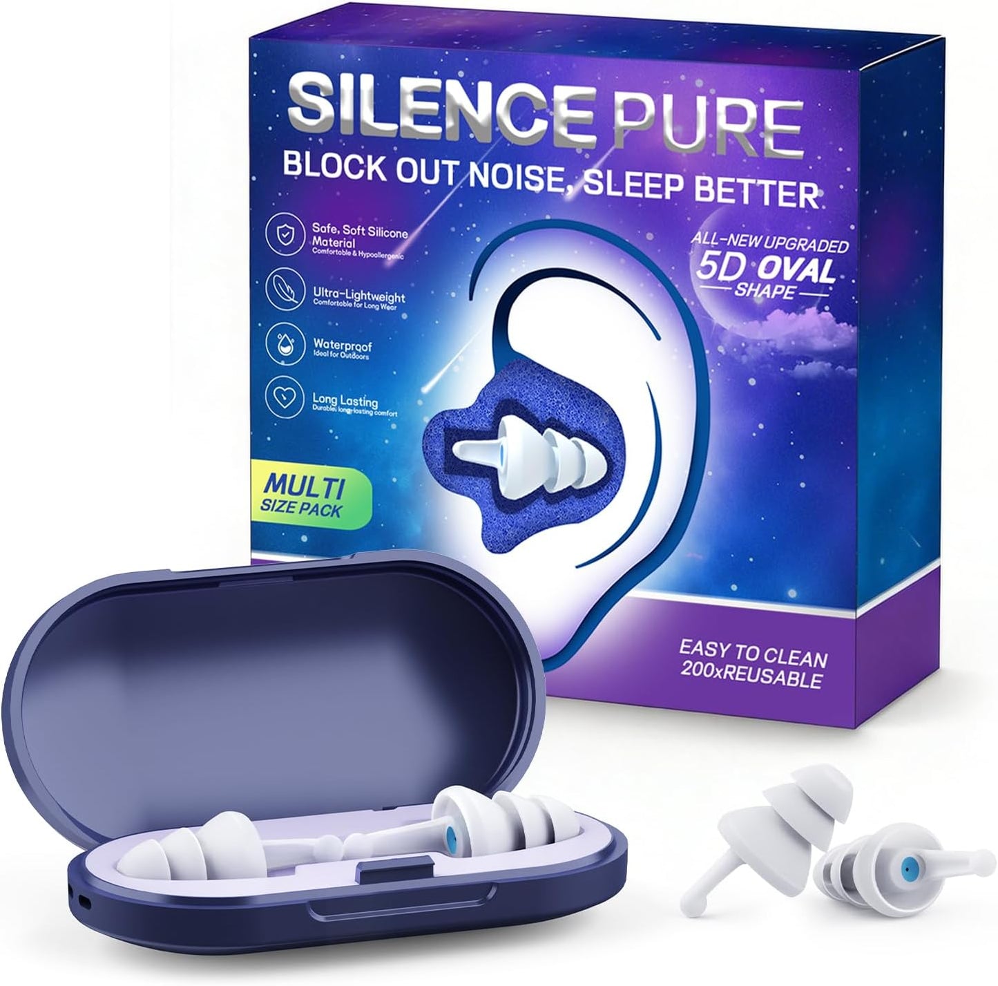 Ear Plugs for Sleeping, 35dB Reusable Soft Silicone Earplugs