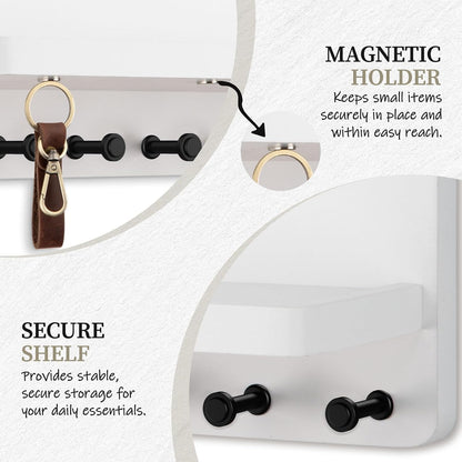 Nekon Key Holder for Wall with Shelf, Pine Wooden Key Hanger, Black | Small Wall Mounted Key Holder with 4 Hooks, Farmhouse Wall Organizer for Home Entryway & Apartment