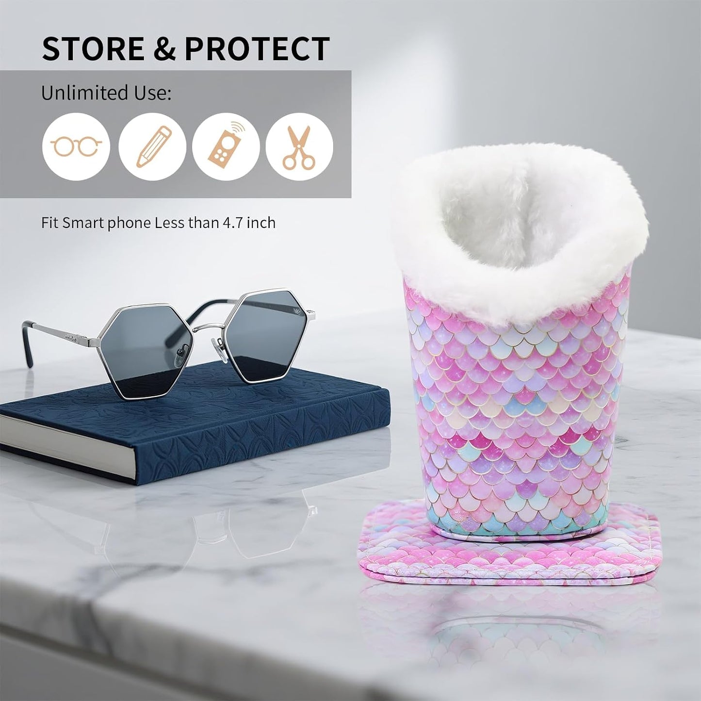 Plush Lined Eyeglasses Holder, Cute Magnetic PU Leather Glasses Stand Case for Women Men Kids