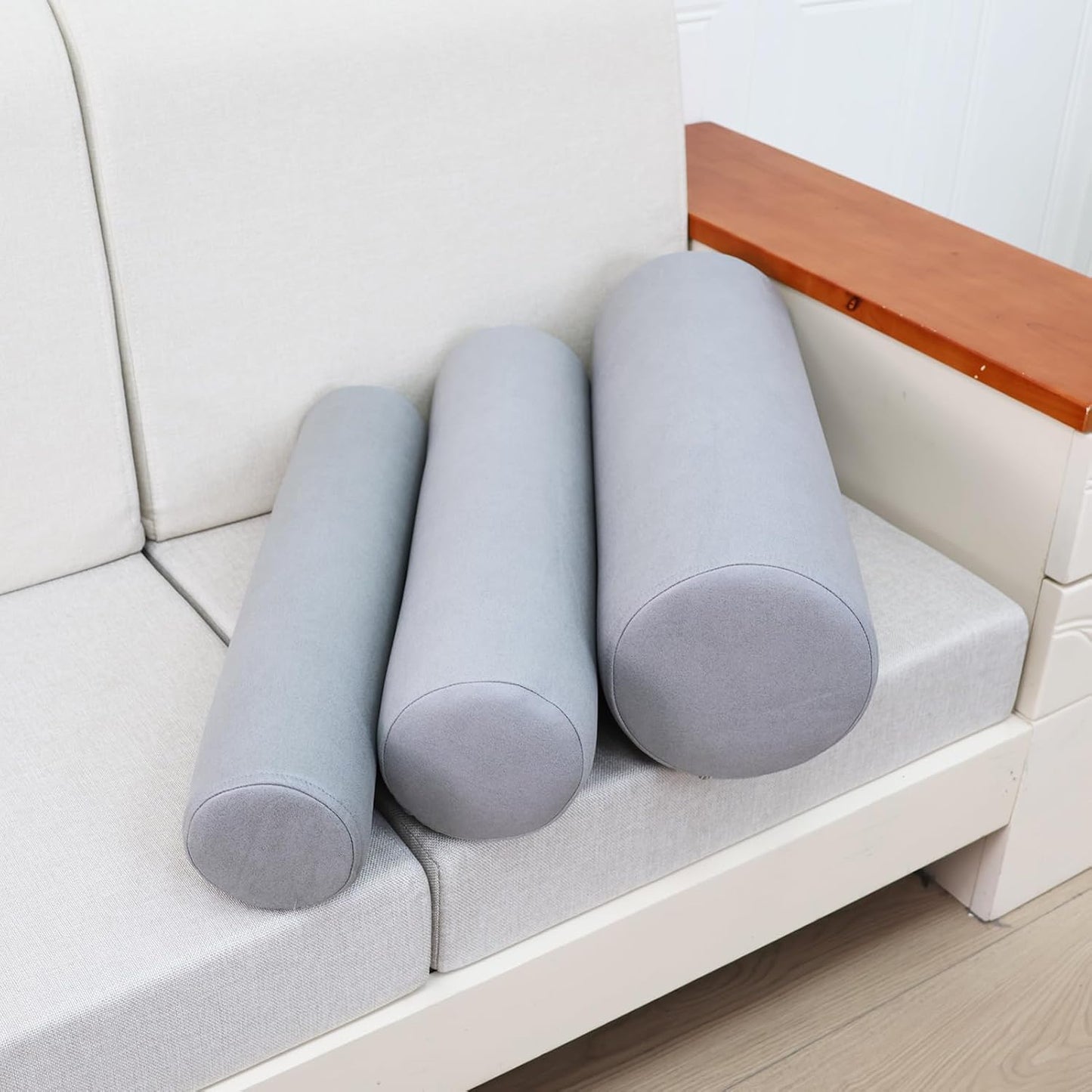 2 Pack Neck Roll Pillow, High-Density Foam Cylinder Bolster Pillow for Neck, Back & Lumbar Support, Ergonomic Round Pillow for Side Sleepers, Sleeping, Removable Washable Cover (7.9''x23.6'' Orange)
