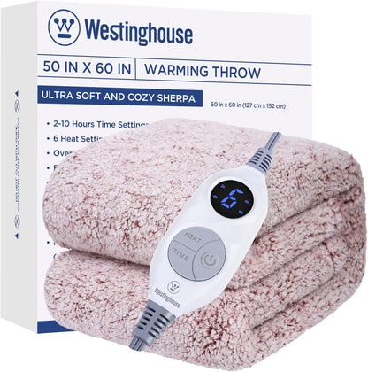 Westinghouse Electric Blanket Heated Throw, 6 Heat Settings, Grey