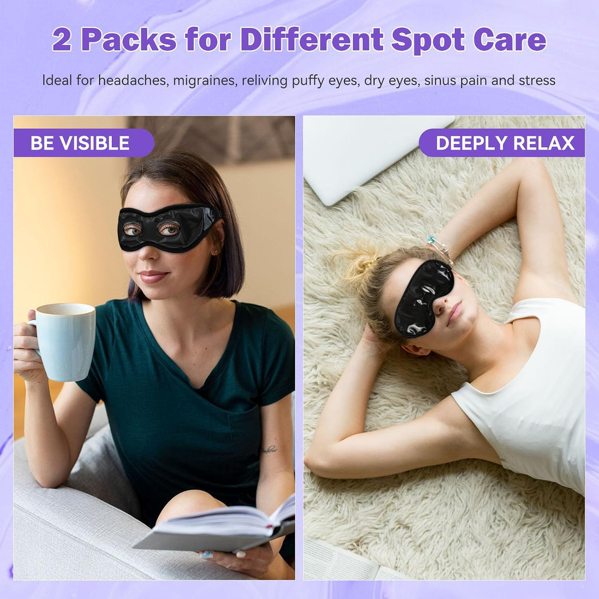 LEOSTEP 4 PCS Cooling Eye Mask Set - Ice Face Mask with Camellia Essential Oil, Cold Eye Compress and Reusable Gel Pads for Eyes Puffiness, Migraine Headache, Dark Circles, Dry Eyes