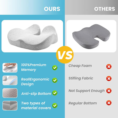 Seat Cushion,Ergonomic Chair Cushions for Sit Bone Tailbone Pain Relief,Sciatica & Back Support,Memory Foam Butt Pillow for Office,Car,Home,Gaming,Wheelchair