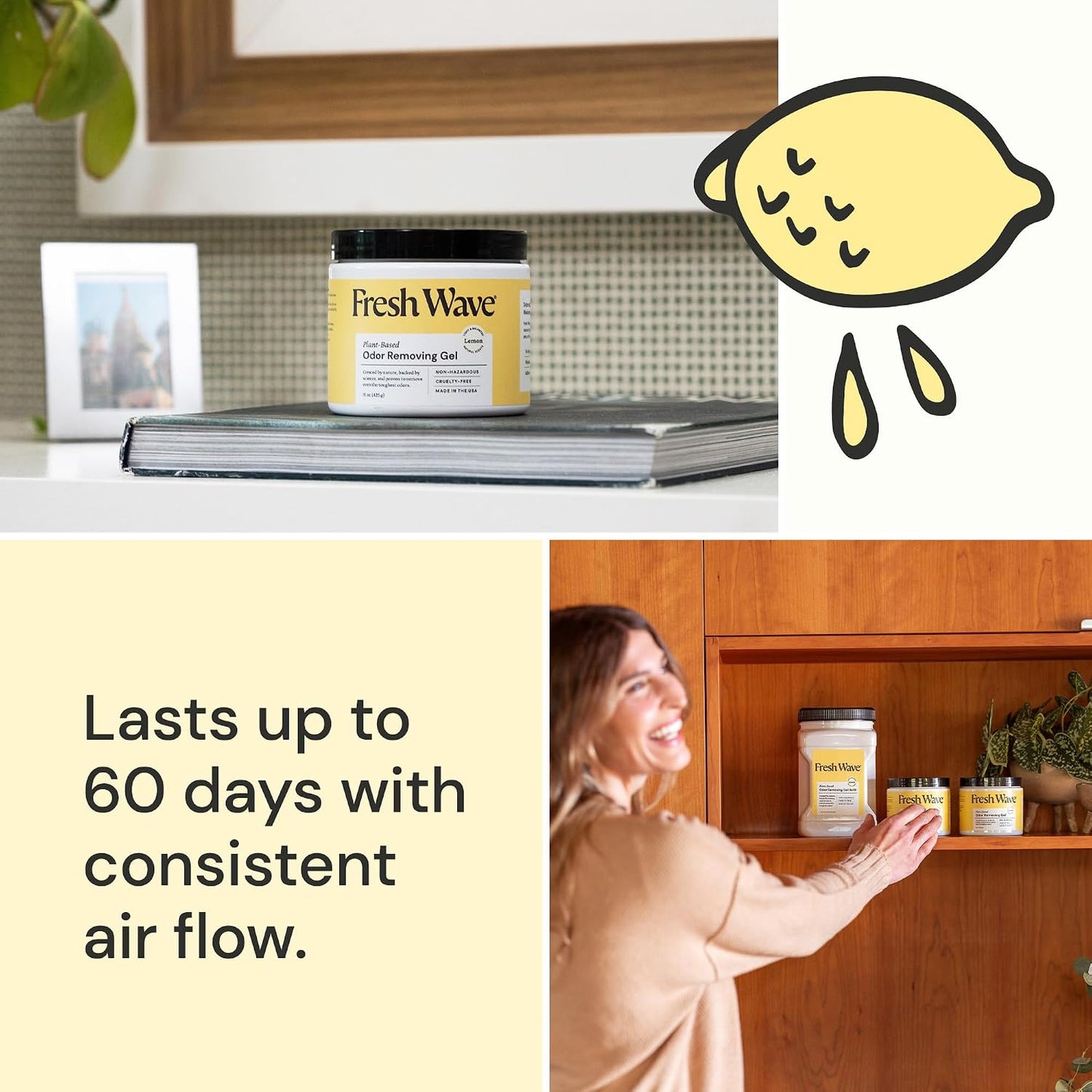 Fresh Wave Original Odor Eliminator Gel 3-Pk 7 oz - Air Freshener for Home | Plant-based essential oils. Lasts 15-30 days per jar. No plug-in needed. Pet-safe, closet and bathroom deoderizer.