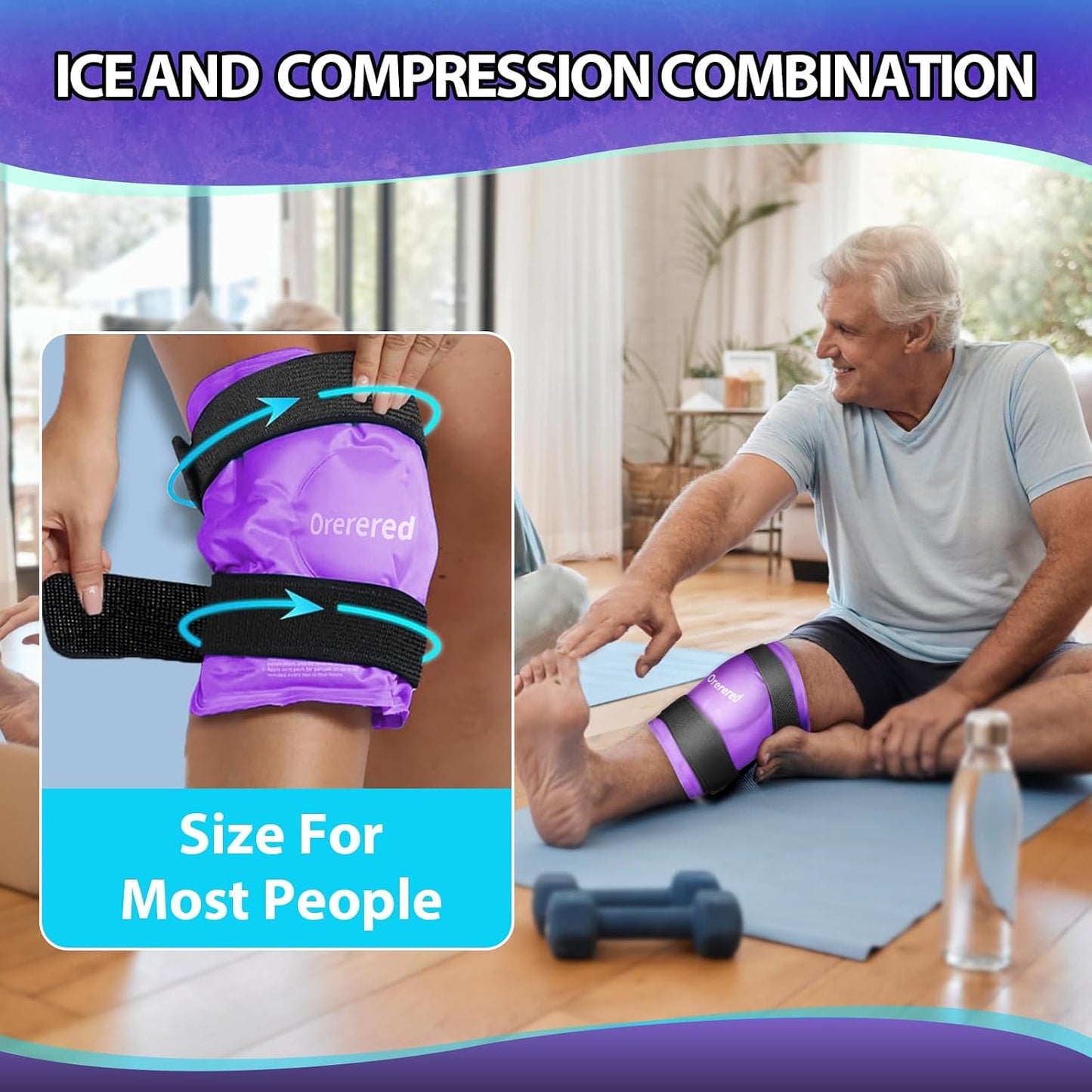Reusable Cold Ice Packs for Injuries, 3-Piece Set Cold Gel Ice Wrap for Injury Recovery, Alleviate Joint and Muscle Pain (Knee Ice Wrap-Purple)