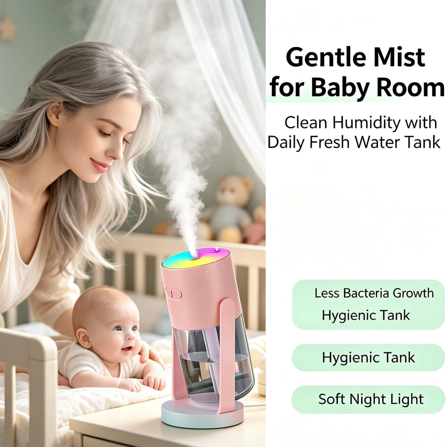 UEISODC bedroom humidifier, desktop USB humidifier, car air freshener, relieves tight skin, cough, nasal congestion, allergies and dry air，With automatic shutdown, silent operation