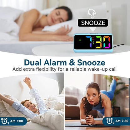 Netzu Loud Alarm Clock for Heavy Sleepers, RGB Alarm Clocks for Bedrooms Seniors Kids, Plug in Digital Clock with 5 Dimmers, 2 Alarms, 4 Volumes and Snooze