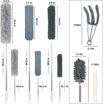 ZZ LAZYCOTTAGE 10 PCS Microfiber Feather Duster Kit, Dusters for Cleaning with Extension Pole, Retractable Bendable, Gap Dust Brush Blind Duster, for Cleaning Ceiling Fan, High Ceilings, Cars