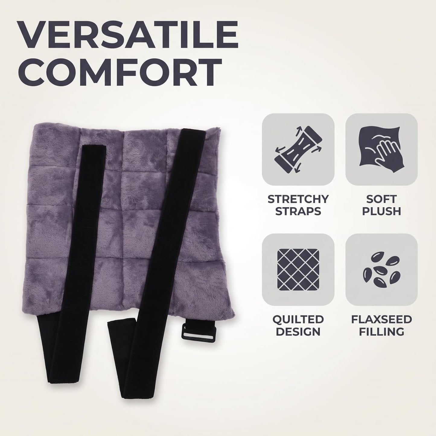 Multi-Functional Flax Seed Hot & Cold Therapy Wrap | 9-Grid Quilted Design · High-Elastic Strap | Microwave Heatable, No Power Needed | for Shoulder, Waist & Thigh | Gray