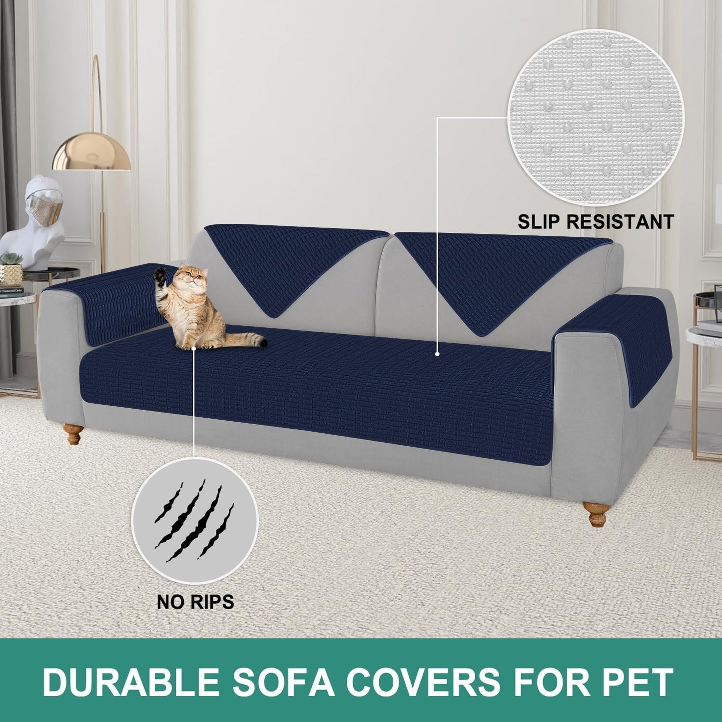 Foxdecor Couch Arm Covers for Sofa Arm Chair Covers Set of 2 | Sofa Arm Covers Cat Scratch Resistant Couch Protectors, Washable Armrest Cover Furniture Arm Covers, Cream White 20x20 in