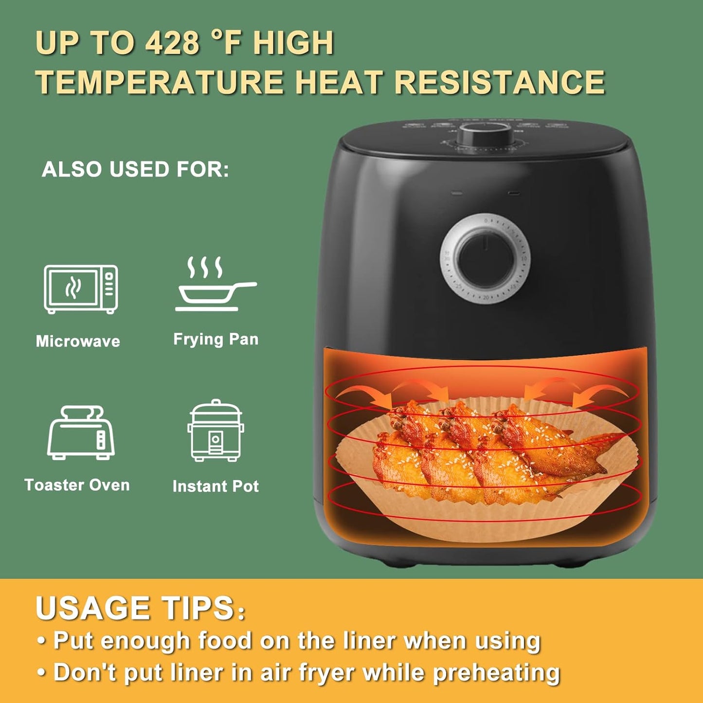 100Pcs Disposable Air Fryer Paper Liners for 3-5QT, (Round-6.3") | Unbleached & Biodegradable Material, Non-stick Parchment Paper for Frying, Baking, Roasting & Grilling
