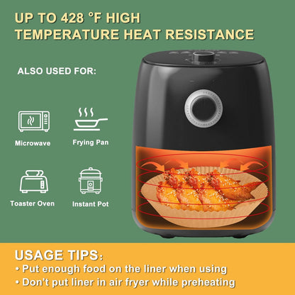 100Pcs Disposable Air Fryer Paper Liners for 3-5QT, (Round-6.3") | Unbleached & Biodegradable Material, Non-stick Parchment Paper for Frying, Baking, Roasting & Grilling