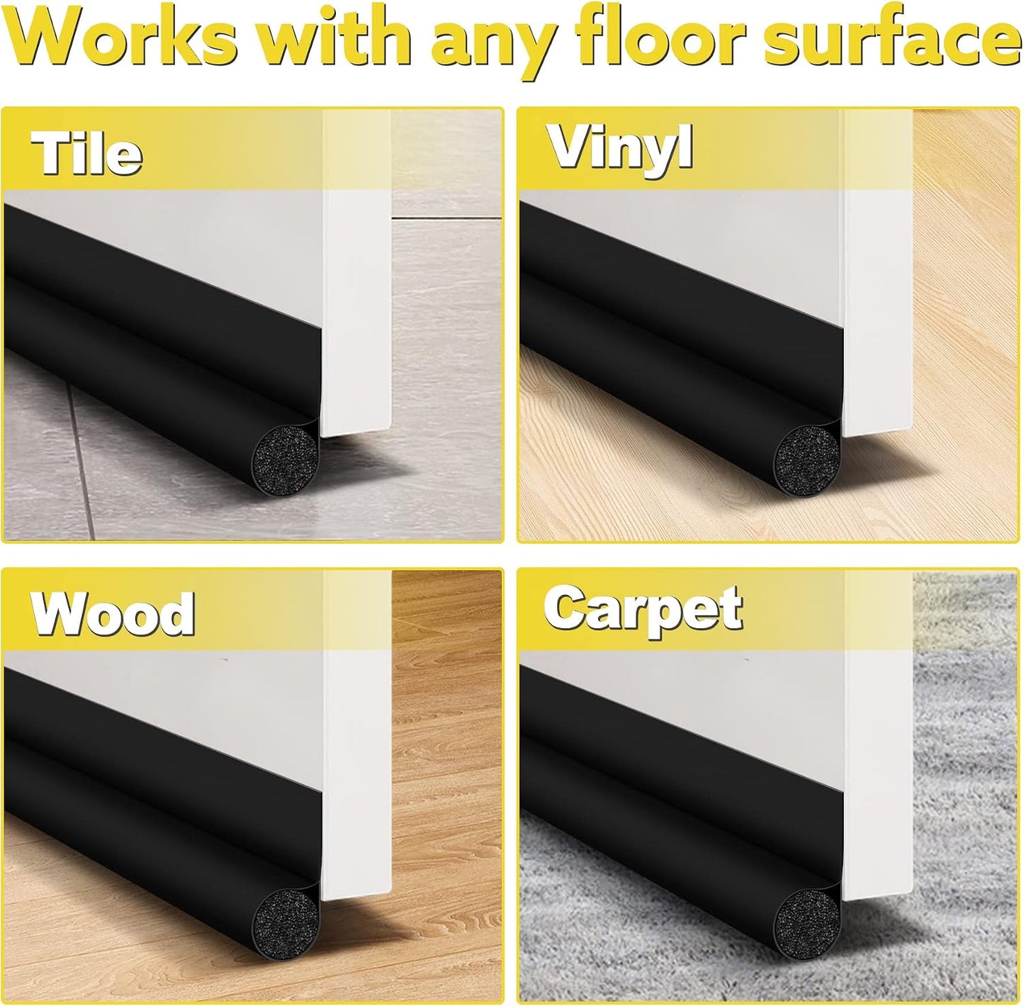 HomeProtect Door Draft Stopper Weather Stripping Door Seal Under Door Sweep Block Cold Air Gaps Front Soundproof Draft Blocker for Bottom of Door Suitable for Interior/Exterior,White