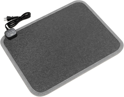 Foot Warmer Under Desk - 15.9x19.9in Heated Floor Mat 110V Adjustable Temperature Electric Heater with Timer for Office Home, Heating Pad for Cold Feet (Brown Wood)