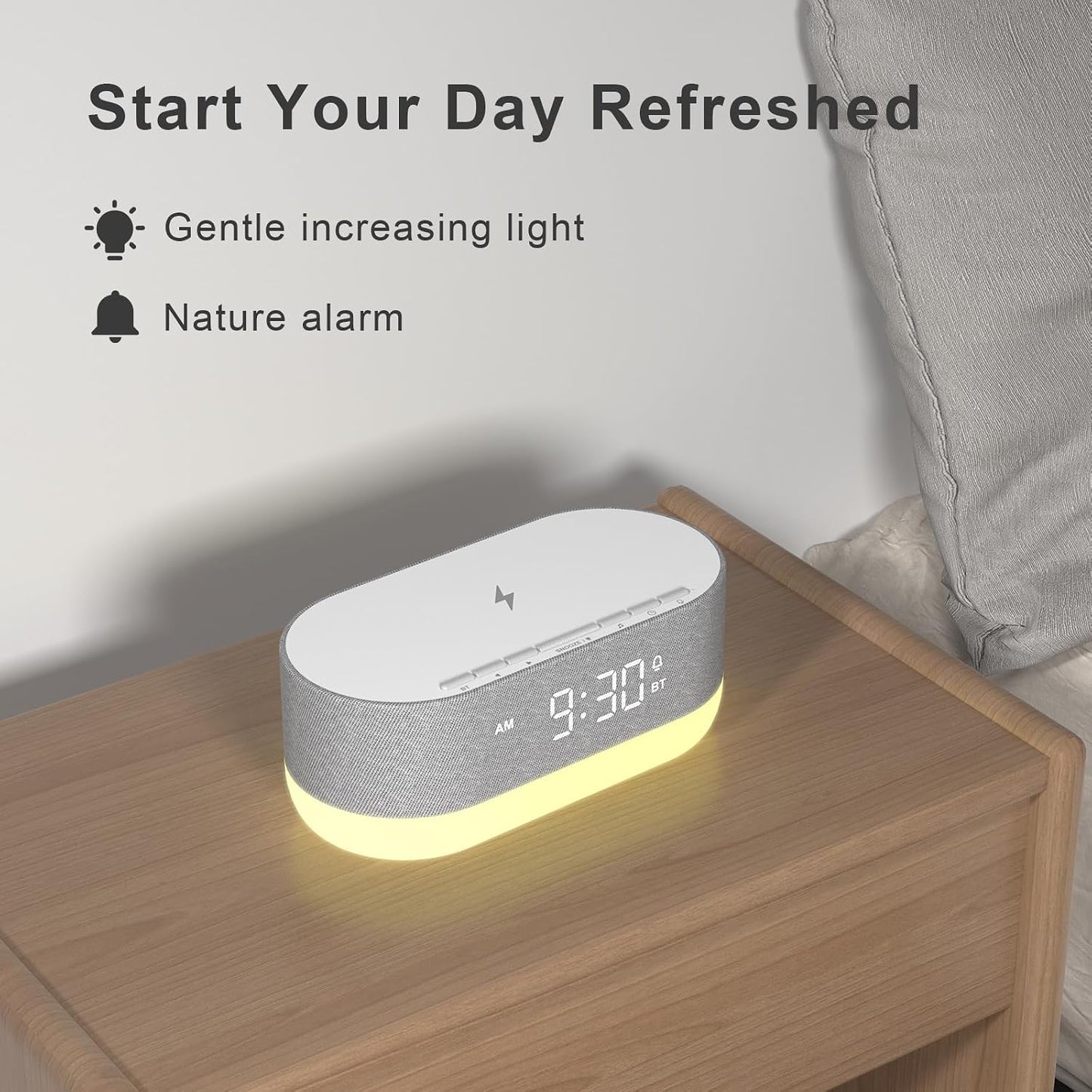 HOUSBAY 3 in 1 Sound Machine Alarm Clock& Wireless Charger: Soothing White Noise, Bluetooth Music Relaxation & Customized Sleep-Wake Routine | Bluetooth Music Relaxation, White Noise for Sleeping, Dimmable Clock for Bedroom, Customized Sleep-Wake Routine