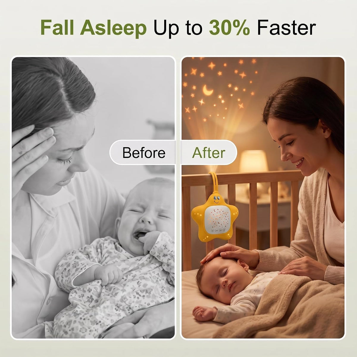 Portable White Noise Sleep Soother Baby Sound Machine with Star Projector