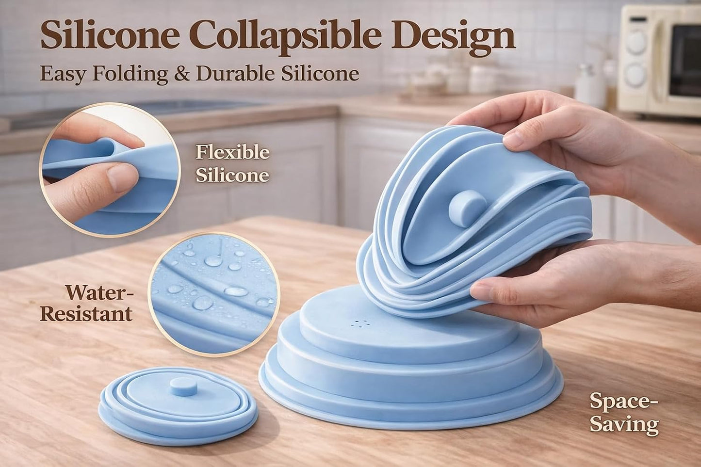 Silicone Microwave Cover, BPA-Free Collapsible Microwave Splatter Cover with Vents & Handle, Dishwasher Safe, Fits 9.5” Plates