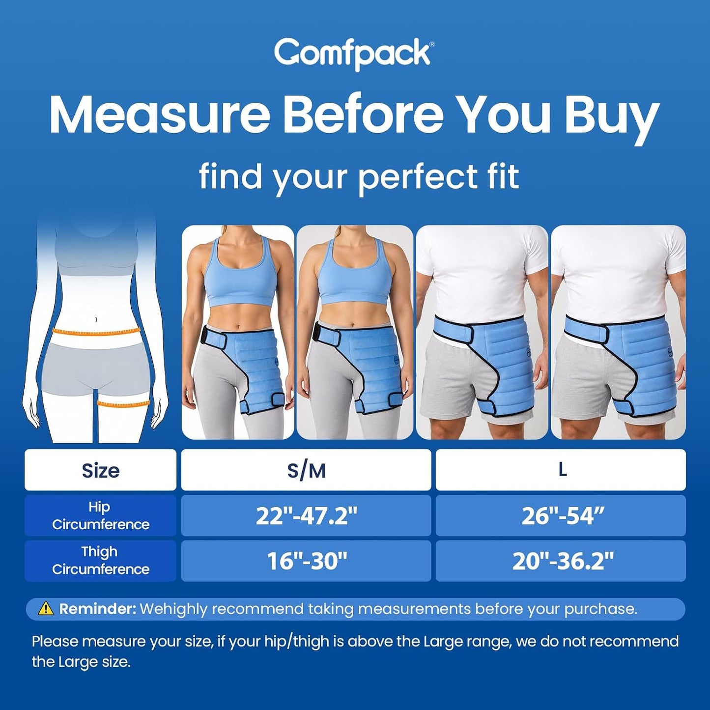 Comfpack Hip Ice Pack Wrap After Surgery, 2 Hours Long Lasting Cold Therapy | Flexible & Evenly Cooling Reusable Ice Pack for Hip Replacement Surgery, Injuries, Sciatica, Bursitis, Hip Flexor Pain, Gift