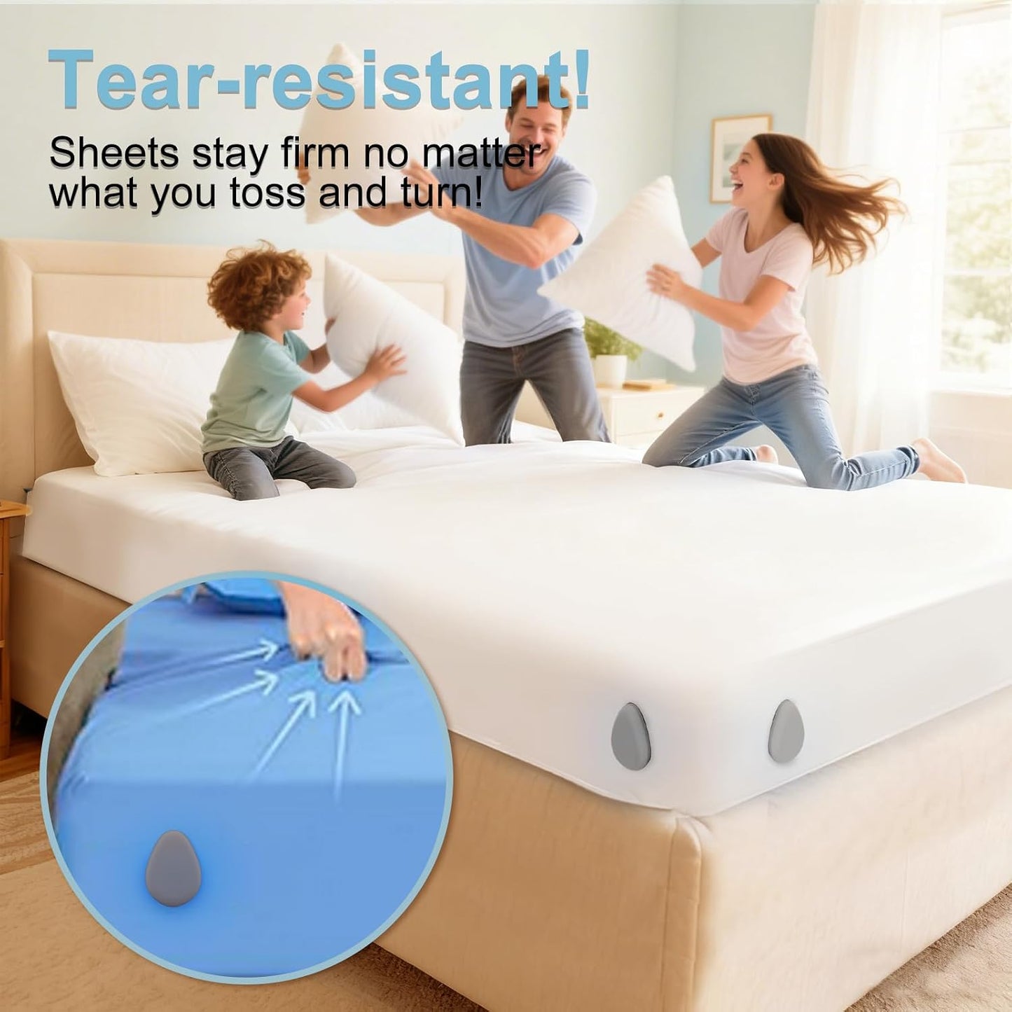 Bed Sheet Holders for Corners: 4 Pack Twist-Lock Clips Keep Sheets Tight Heavy-Duty Grippers Quick Install Fits All Mattresses（Grey）