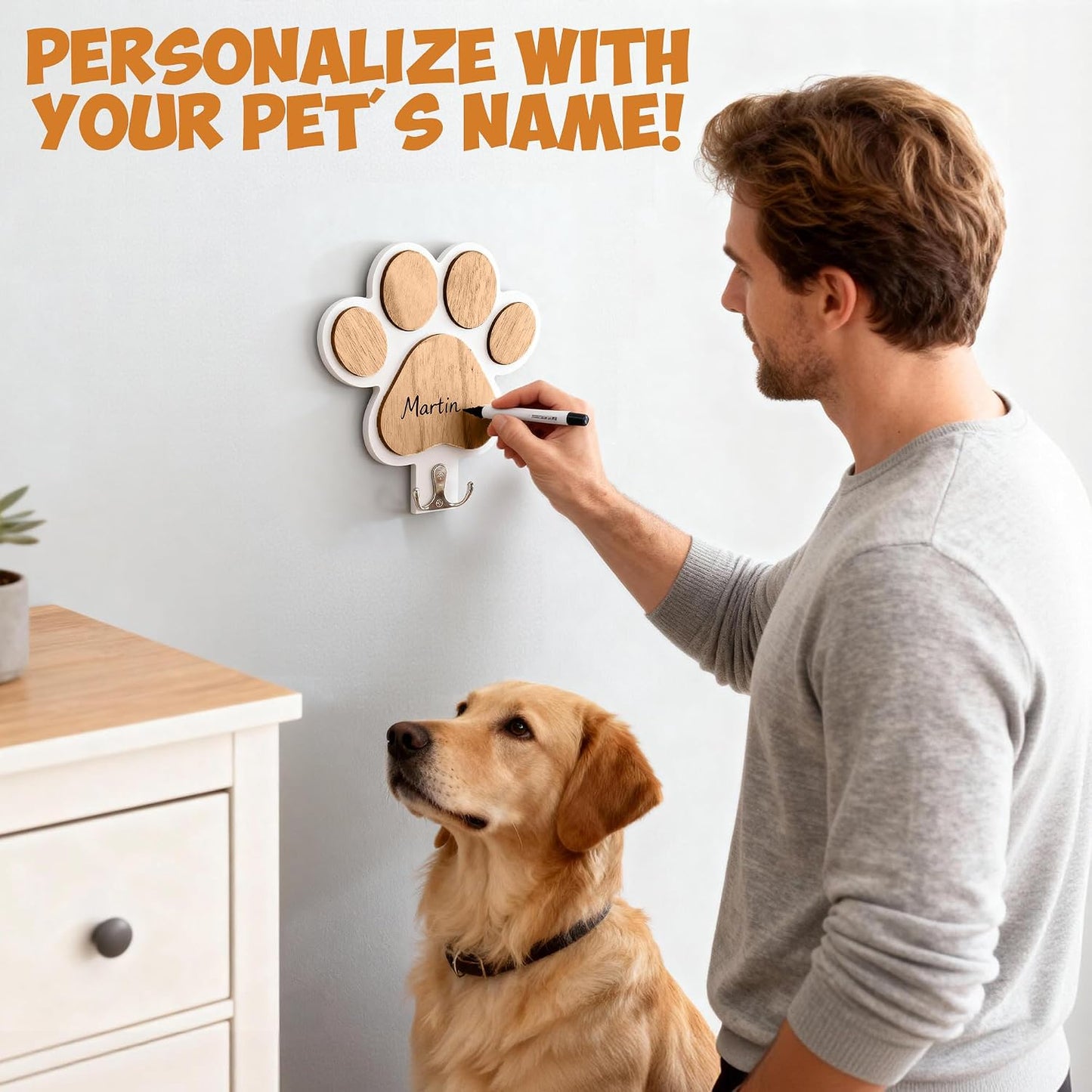 2-Pack Dog Leash Holder, Wooden Paw Wall Hooks for Entryway | Paw-shaped panels add playful pet decor, helping dog owners organize daily essentials without cluttering tables or floors