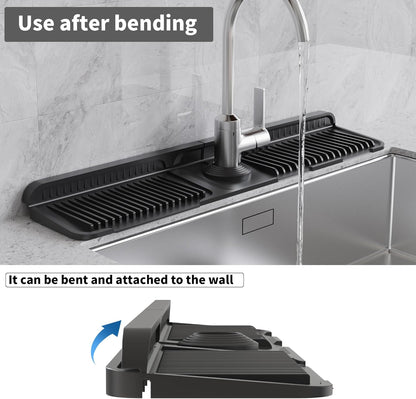 WAFT YEARN 24X5 Inch Silicone Durable Faucet Mat Kitchen Sink Splash Guard Draining Protector Tray Liner Absorbent Protective Counter Accessories For Sink Kitchen Bathroom Laundry Room Bar & RV Black