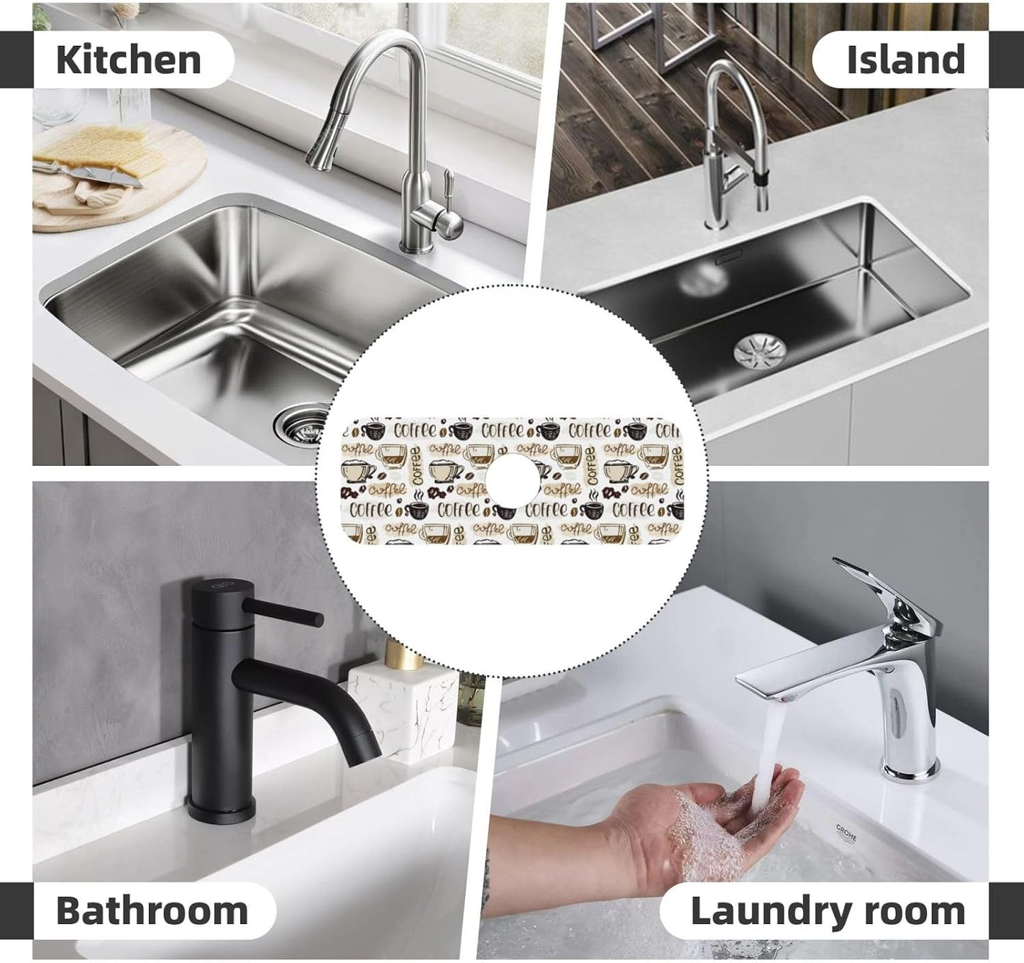 Aquamarine Blue Mexican Tiles Faucet Splash Guard Mat for Kitchen Sink 15x5.5" - Colors B
