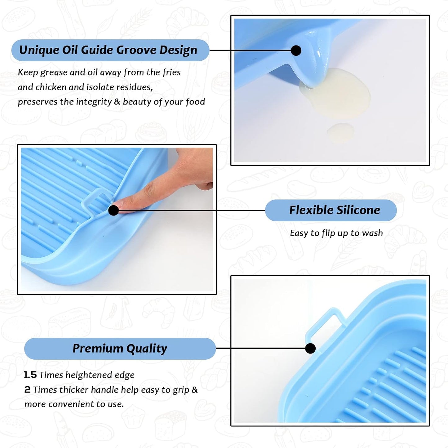 Silicone Air Fryer Liners Square - Reusable Airfryer Collapsible Basket - Easy to Clean Air Fryers Pot for 5.8 to 8 Qt Baking Tray Oven Accessories, 8.5 Inch Large