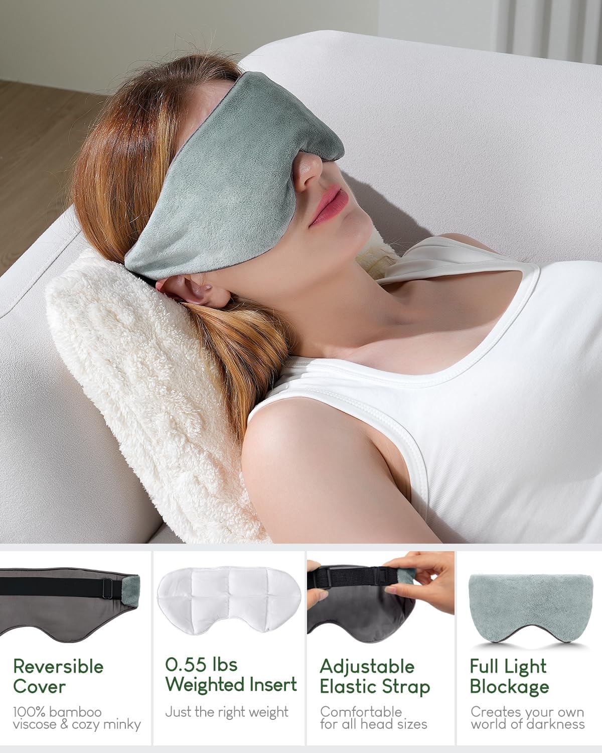 Sivio Weighted Eye Mask for Sleeping, Blackout Sleep Mask for Women & Men | Cooling and Soft Reversible; Gentle Pressure Comfort; Heavy Blindfold for Airplane Travel, Nap, Meditation; Microwave; Grey