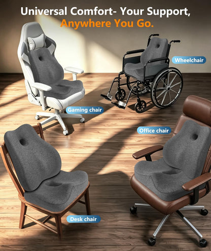 Lumbar Support Pillow & Seat Cushion for Office Chair, Memory Foam Office Chair Cushion for Tailbone Pain Relief and Lower Back Support, Ergonomic Desk Chair Cushion for Gaming,Wheelchair,Home