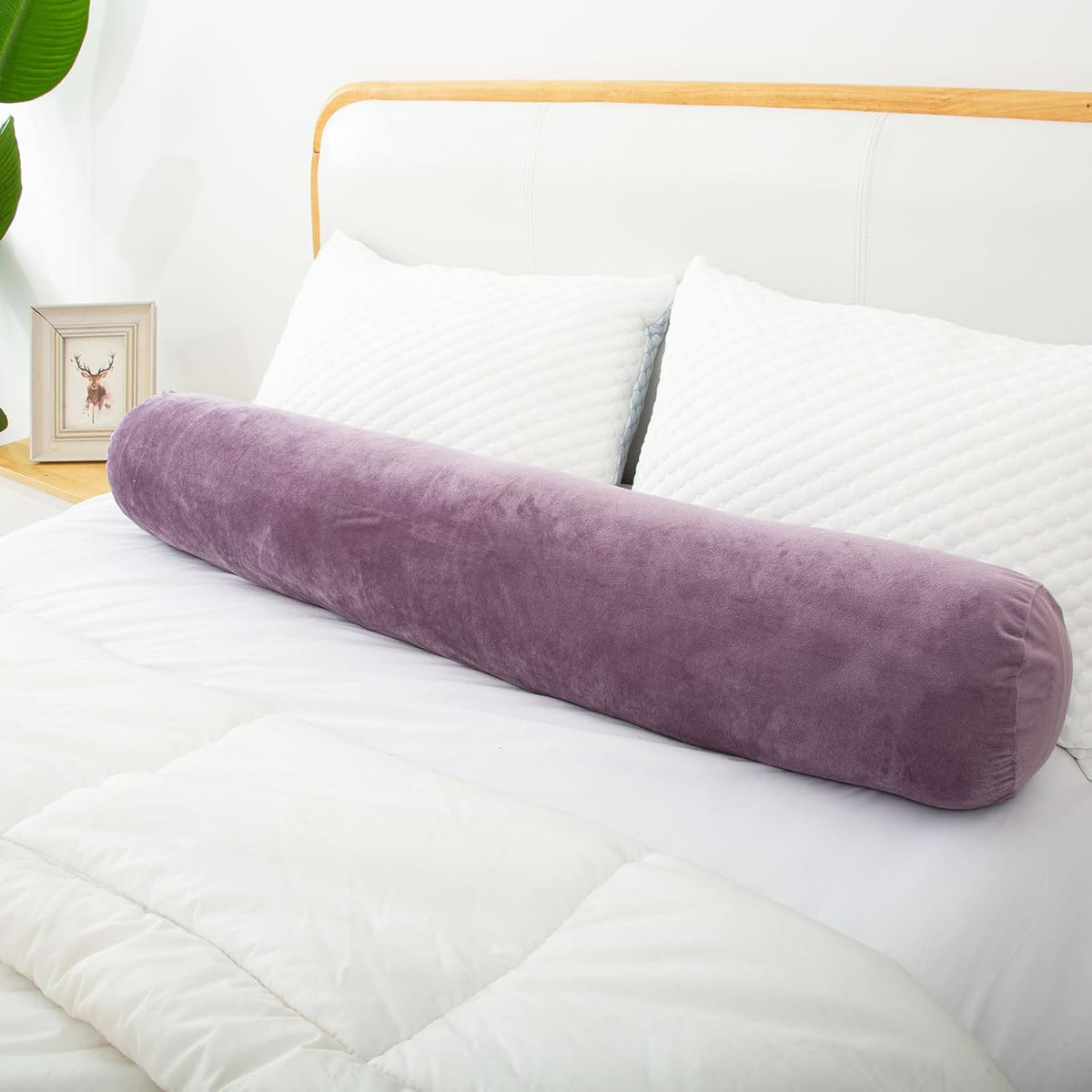 1 MIDDLE ONE Body Pillow for Adults, Bolster Pillow with Removable Velvet Cover, Long Round Cervical Roll Pillow, 35 x 7.87 Inches, Blue