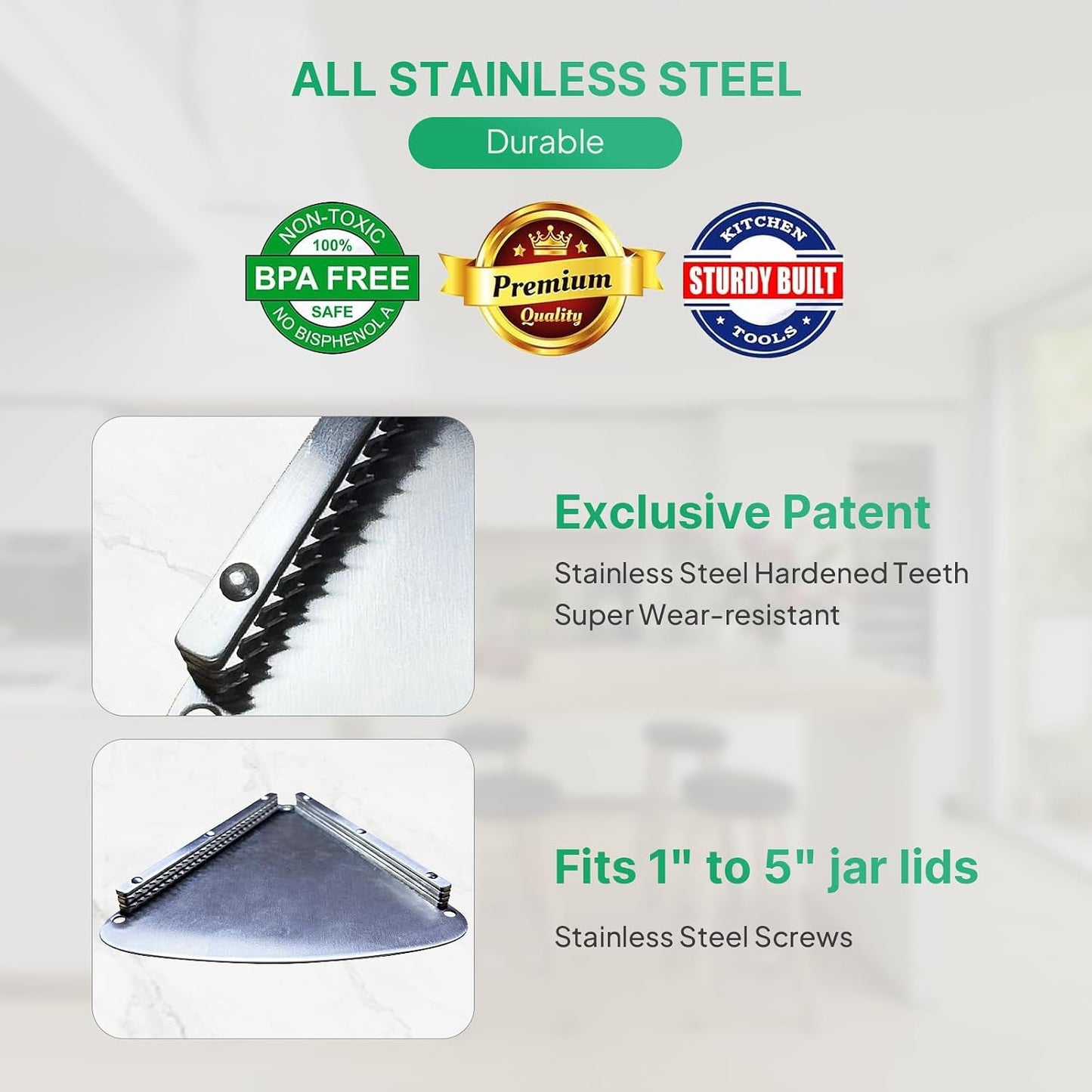 Upgraded Stainless Steel Under Cabinet Jar Opener for Seniors, Under Cabinet Jar Openers for Weak Hands, Jar Lid & Bottle Cap Opener Tool, Under Counter Can Opener, One Handed Jar opener