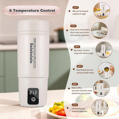 Travel Electric Kettle, Balabulala Portable Water Boiler with 6 Variable Presets,Small Electric Kettle With Silicone Base Cover to Prevent water, Boil Dry Protection,14oz