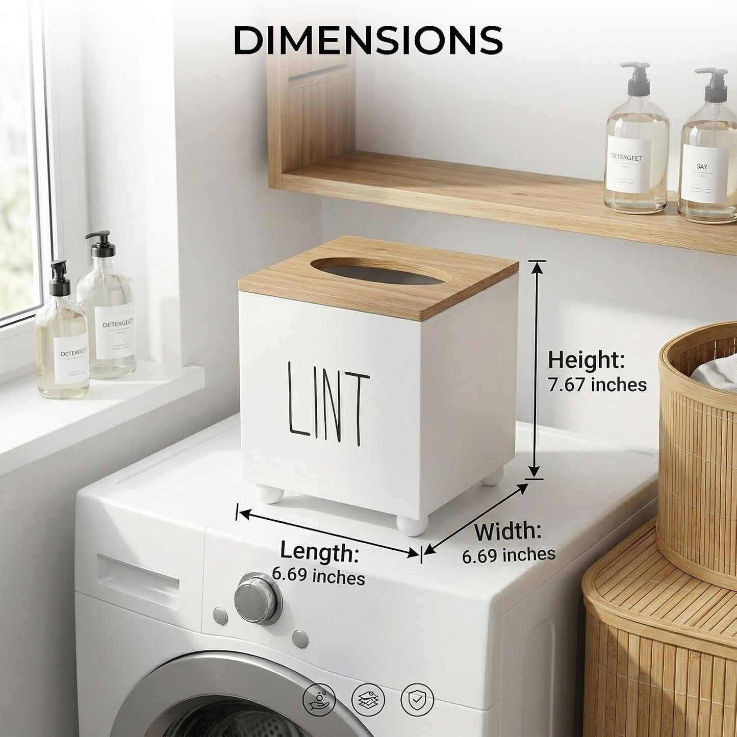 Lint Bin for Laundry Room, Farmhouse Lint Box, Wooden Lint Holder with Lid, Lint Container for Laundry Room Decor, Dryer Lint Trash Can for Laundry Accessory Organization