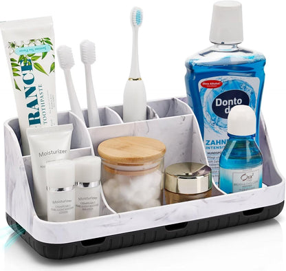 GFWARE Black Toothbrush Holder - 7 Slots Bathroom Organizer Countertop with Drainage Matte Black Electric Toothbrush and Toothpaste Holder for Bathroom Accessories Organization Vanity Sink Storage | Detachable 7 Slots Matte Black Kid Electric Toothbrush