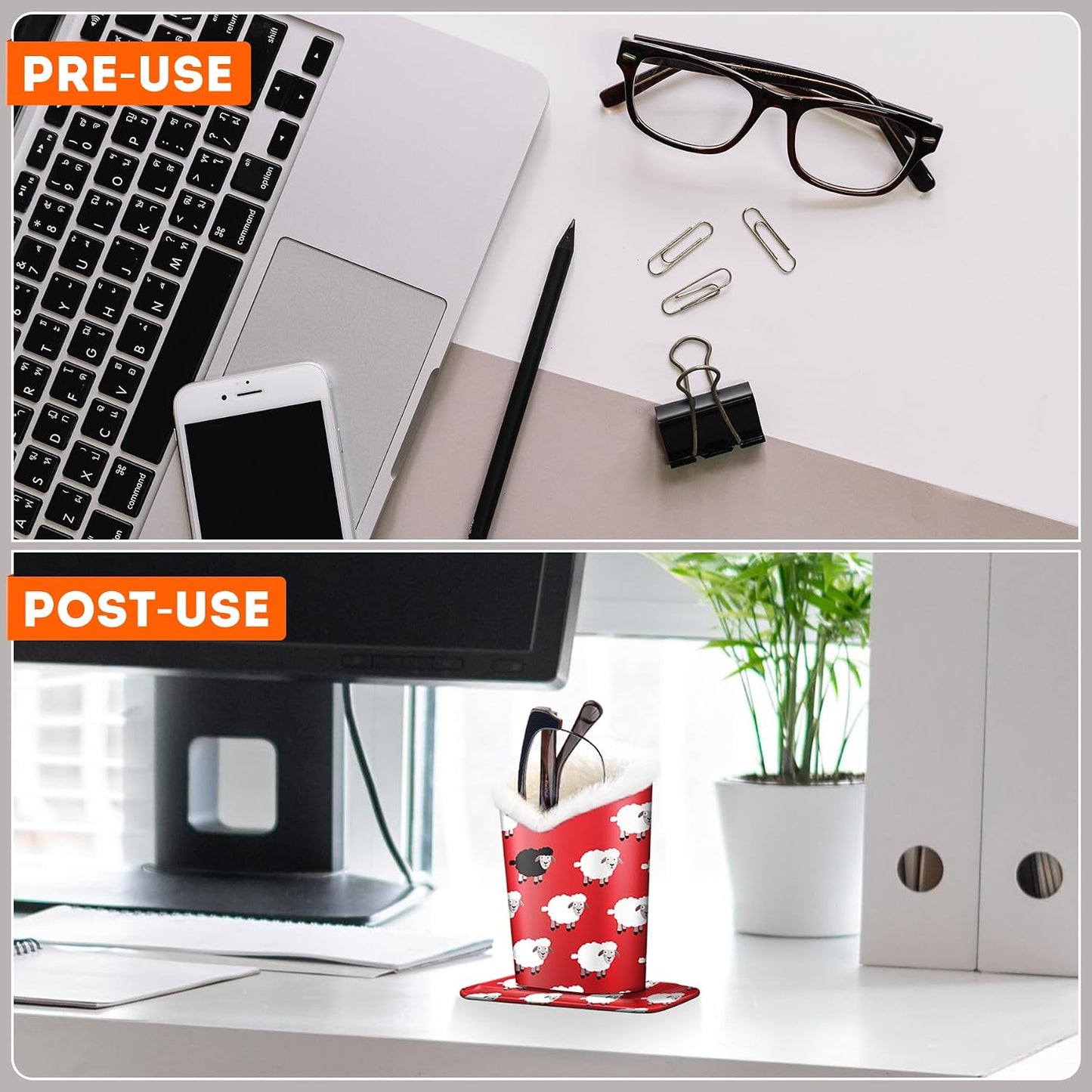 Plush Lined Eyeglasses Holder, PU Leather Glasses Stand Case