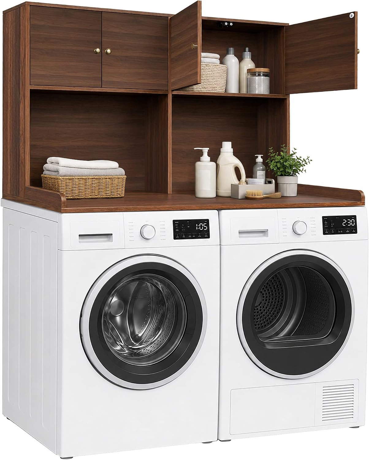 Washer Dryer Countertop with Cabinets, 2-Tier Laundry Countertop with Shelf | Washer and Dryer Topper with Edge, Over Washer and Dryer Shelves for Laundry Room, Universal Fit, 54.5"Wx27.5"Dx32.5"H
