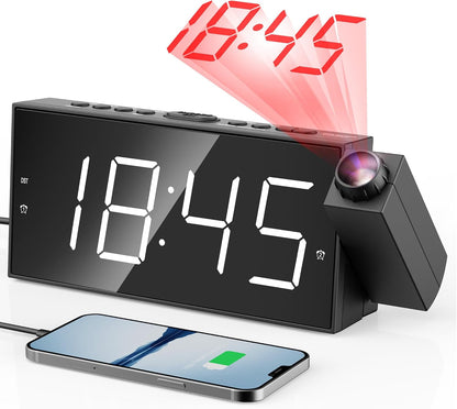 Mesqool Projection Alarm Clock with Bed Shaker, Dual Alarms