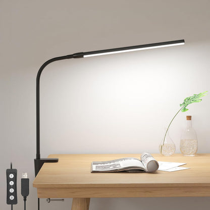 Lepro Small Desk Lamp with Clamp, LED Reading Lamps, 460LM, 5W, White | 3 Color Modes 10 Brightness, Dimmable USB Clip on Desk Light with Gooseneck Swing Arm for Nail, Home Office and Dorm