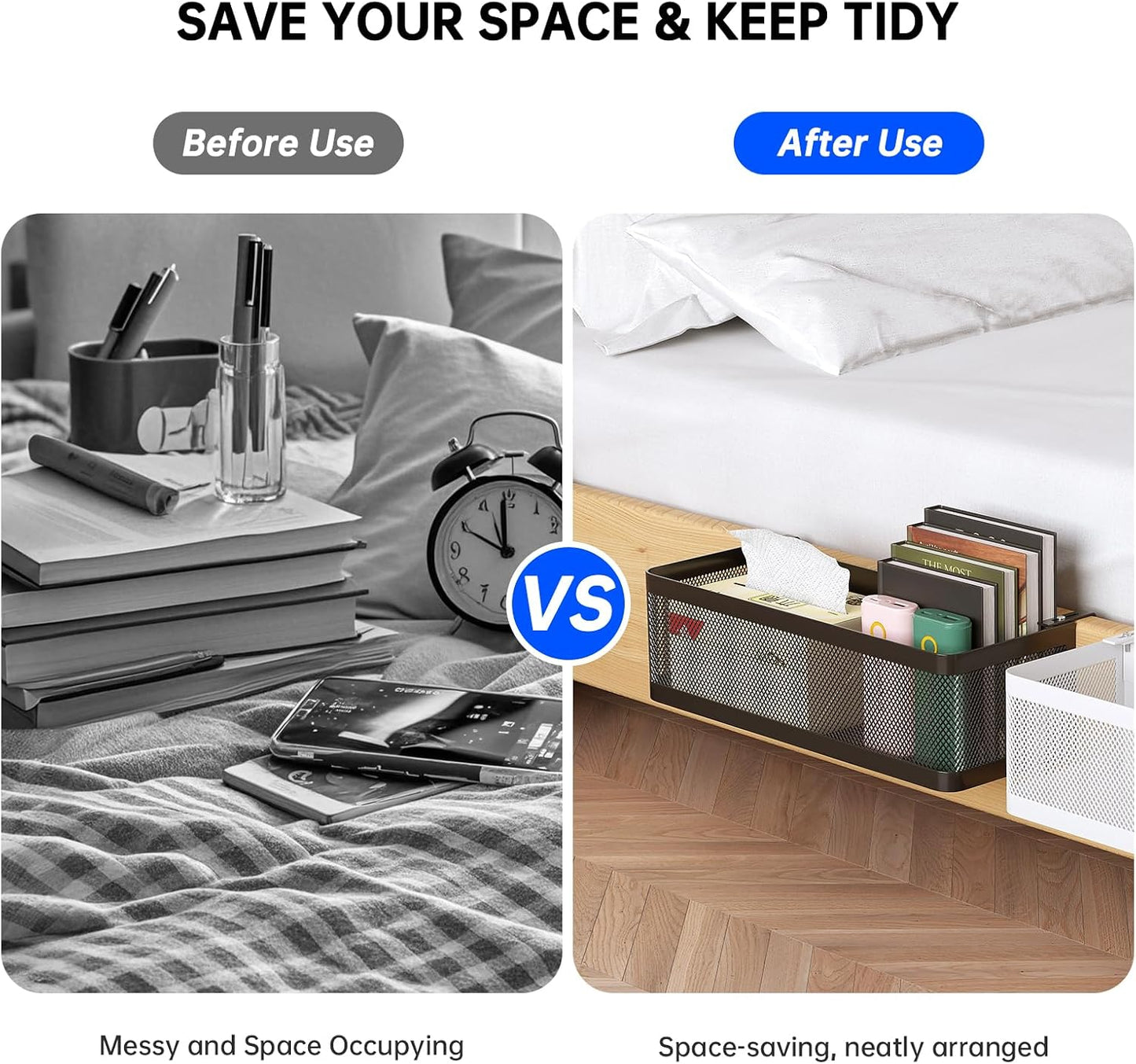 Bedside Caddy Shelf for Bunk Bed, White, L13.78in*W5.12in*H3.94in | For Bunk Bed, Office Cubicle Walls, Crib Rails, Dorm Bed College Dorm Room Essentials, Large Capacity, Easy Install